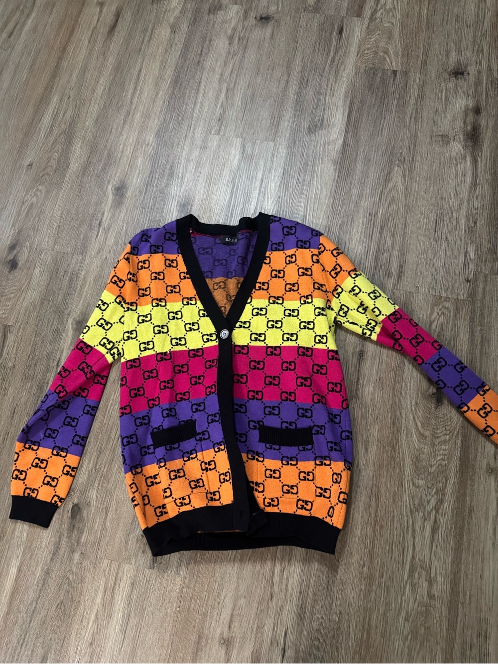 Multistripe Cotton Cardigan - Purple, Orange, Yellow, Pink